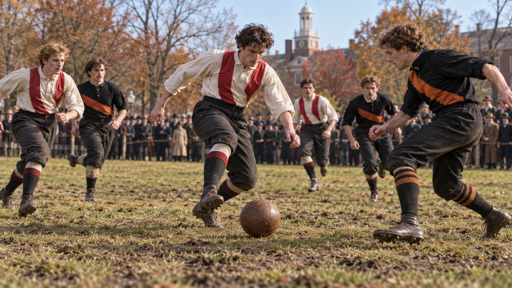 Photorealistic historical reconstruction of the 1869 Rutgers-Princeton intercollegiate football game.