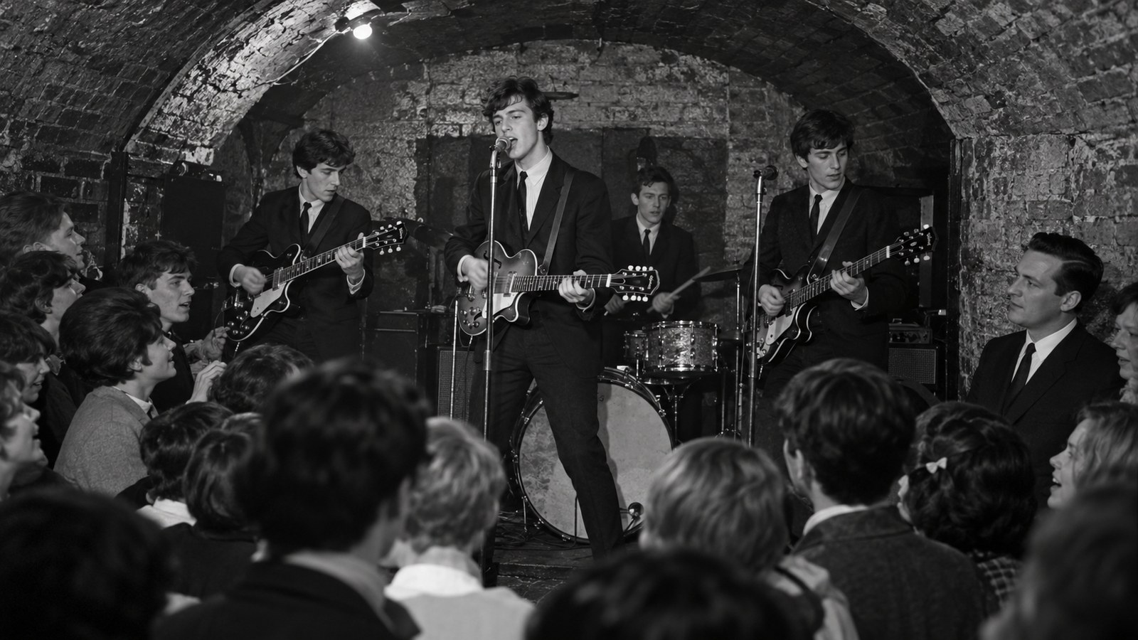 AI reconstruction of Brian Epstein watching the Beatles at the Cavern Club in 1961