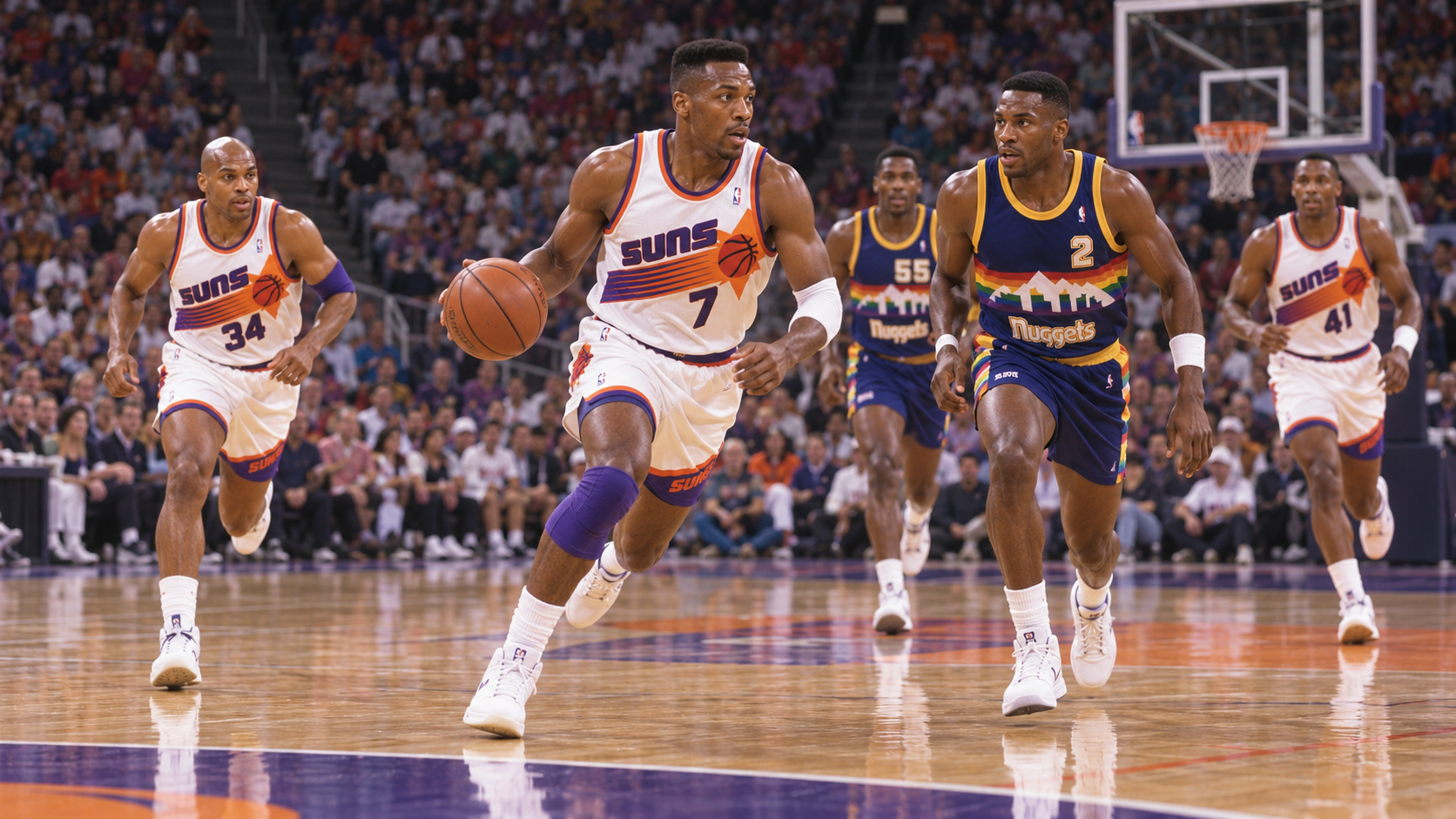 Photorealistic reconstruction of the Phoenix Suns scoring 173 points against Denver in 1990.