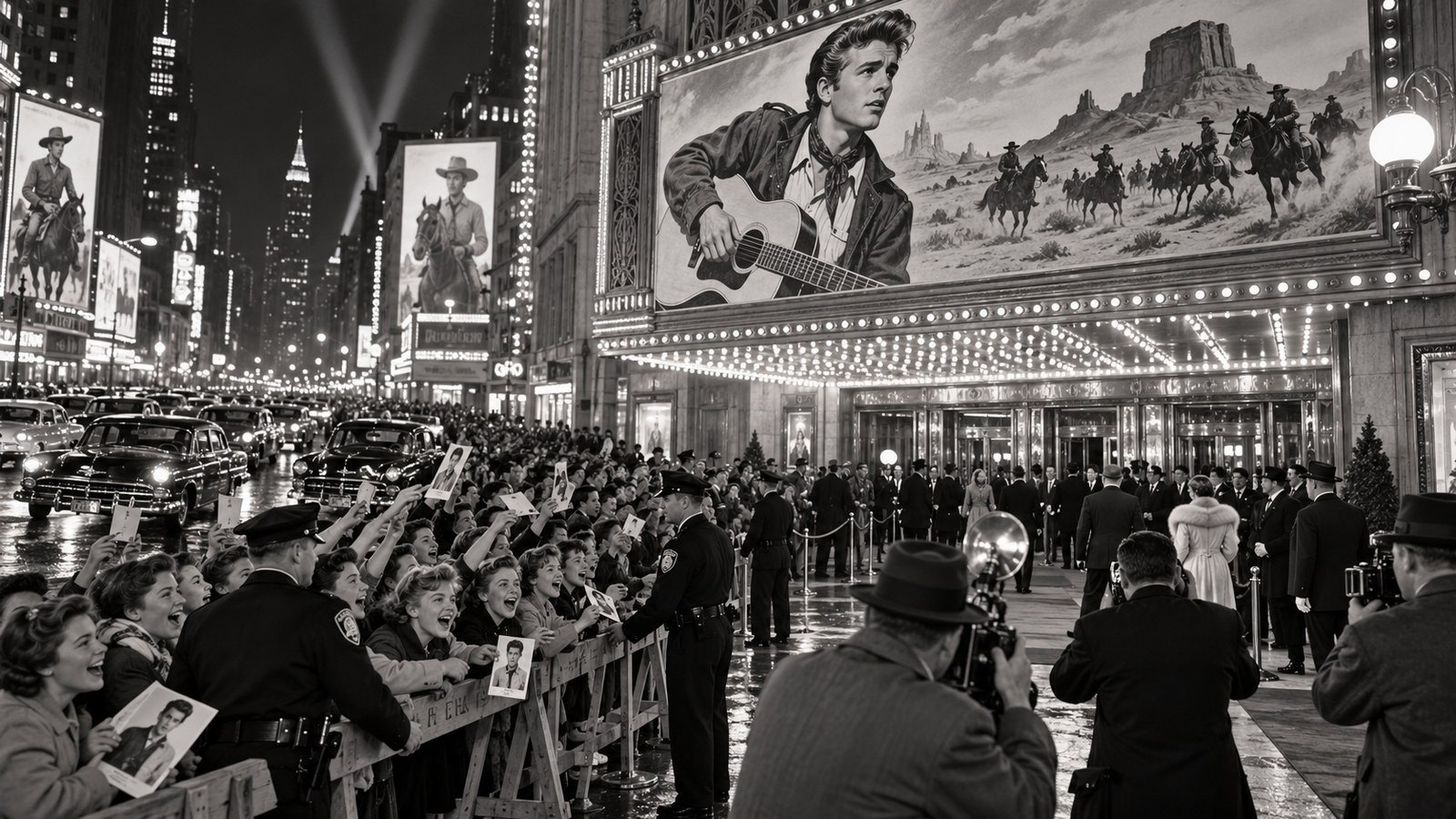 AI reconstruction of the Love Me Tender premiere crowd in 1956