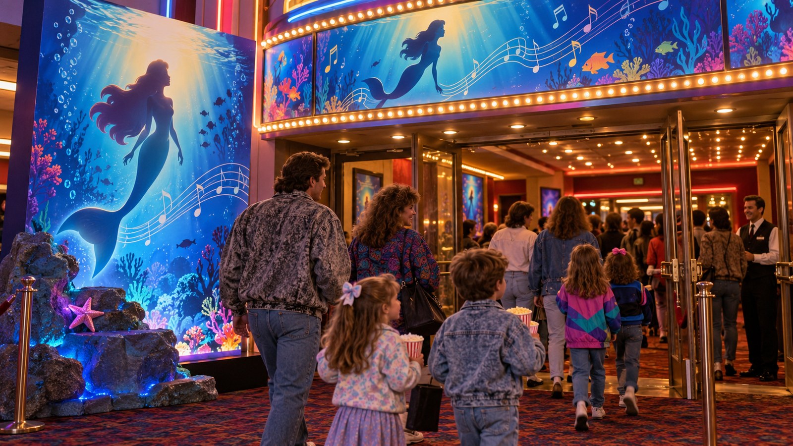 AI reconstruction of families attending The Little Mermaid in 1989