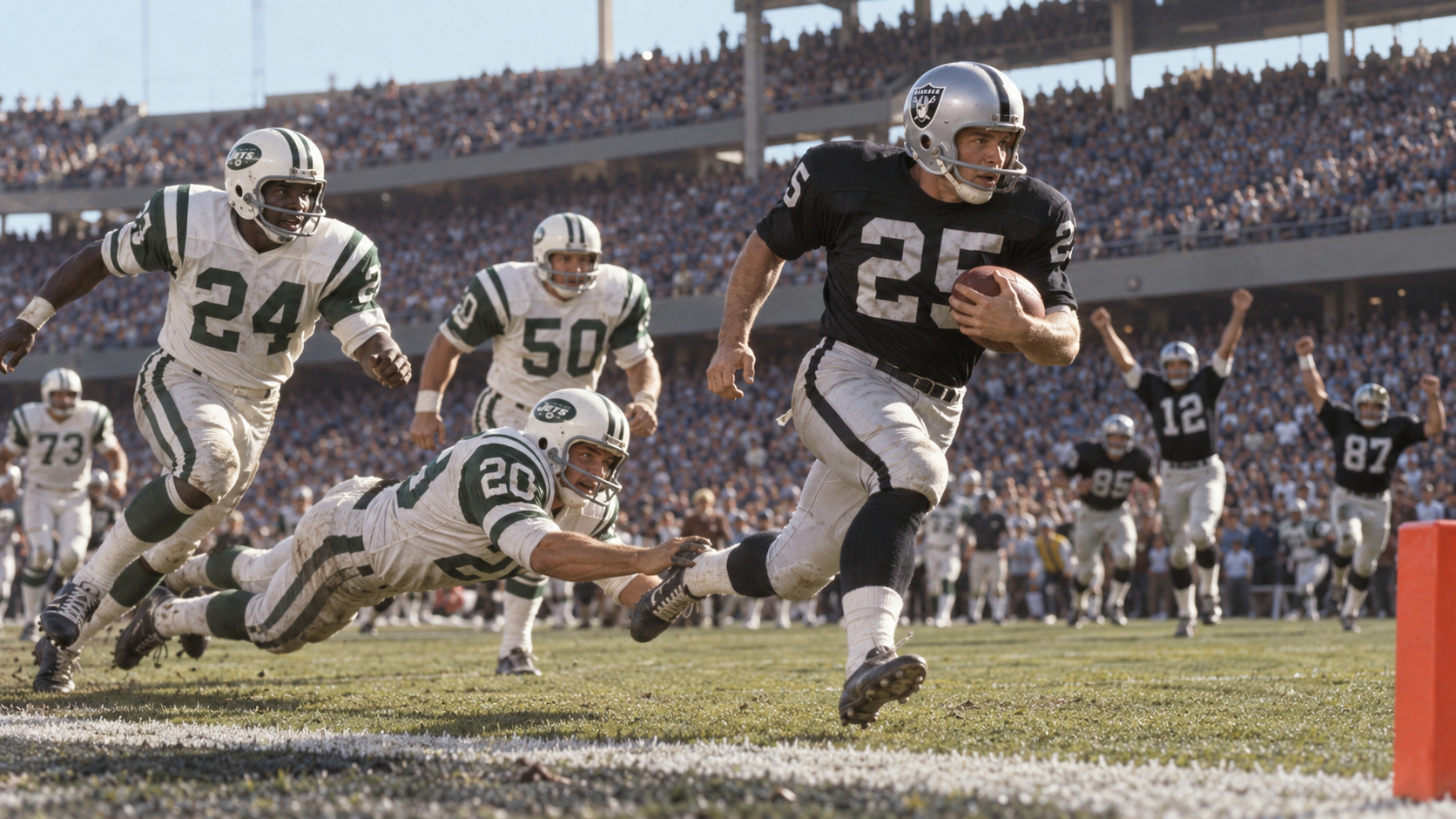 Photorealistic historical reconstruction of the Oakland Raiders' late comeback in the 1968 Heidi Game.