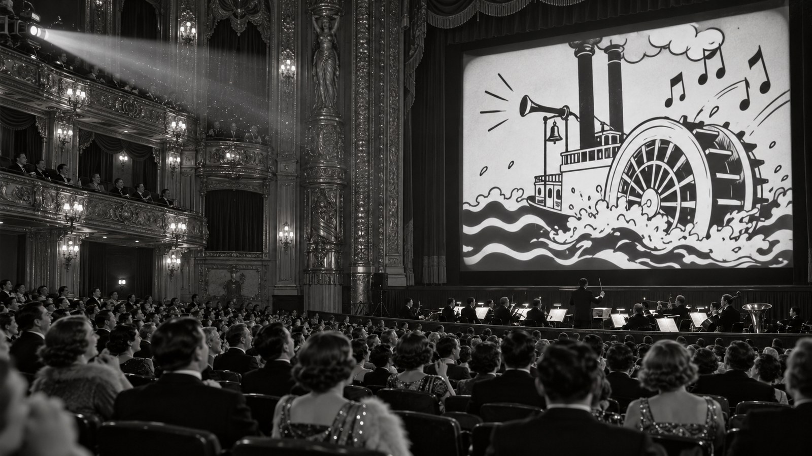 AI reconstruction of the Steamboat Willie premiere in 1928
