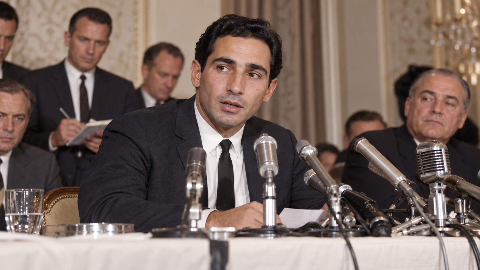Photorealistic historical reconstruction of Sandy Koufax announcing his retirement in 1966.
