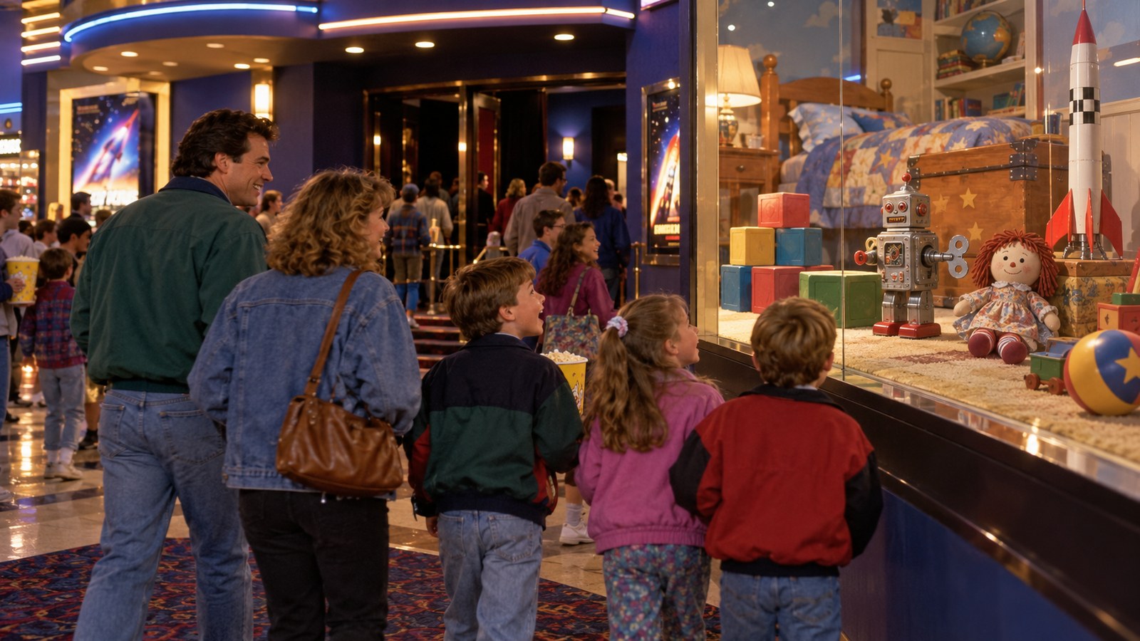 AI reconstruction of audiences attending Toy Story in 1995