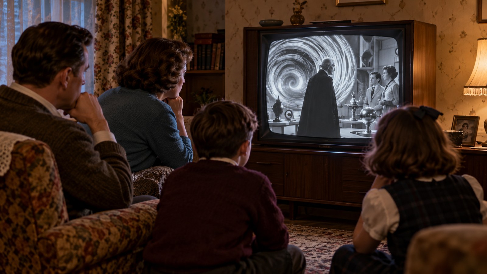 AI reconstruction of viewers watching the Doctor Who premiere in 1963