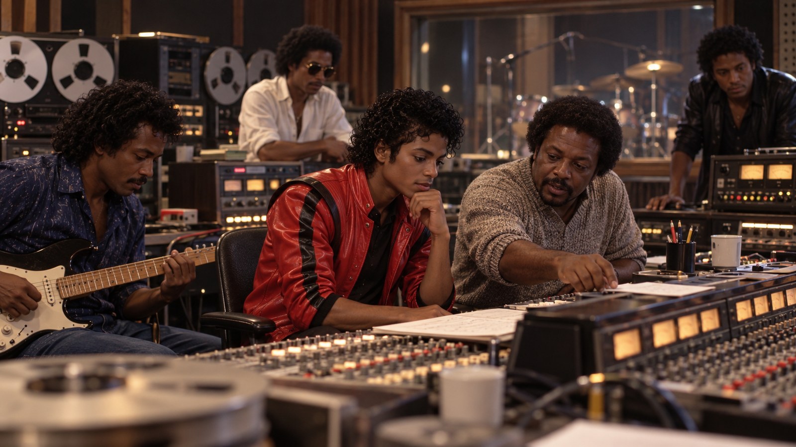 AI reconstruction of Michael Jackson and Quincy Jones completing Thriller in 1982