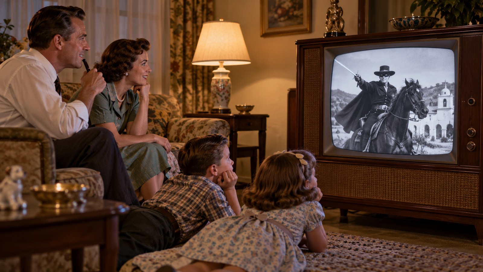 AI reconstruction of viewers watching Disney's Zorro television premiere in 1957