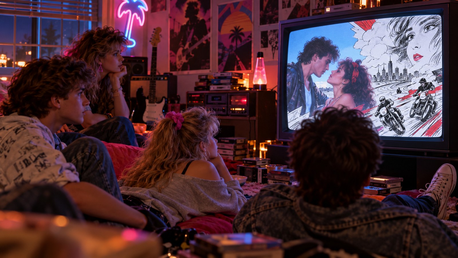 AI reconstruction of 1985 viewers watching the innovative Take on Me music video