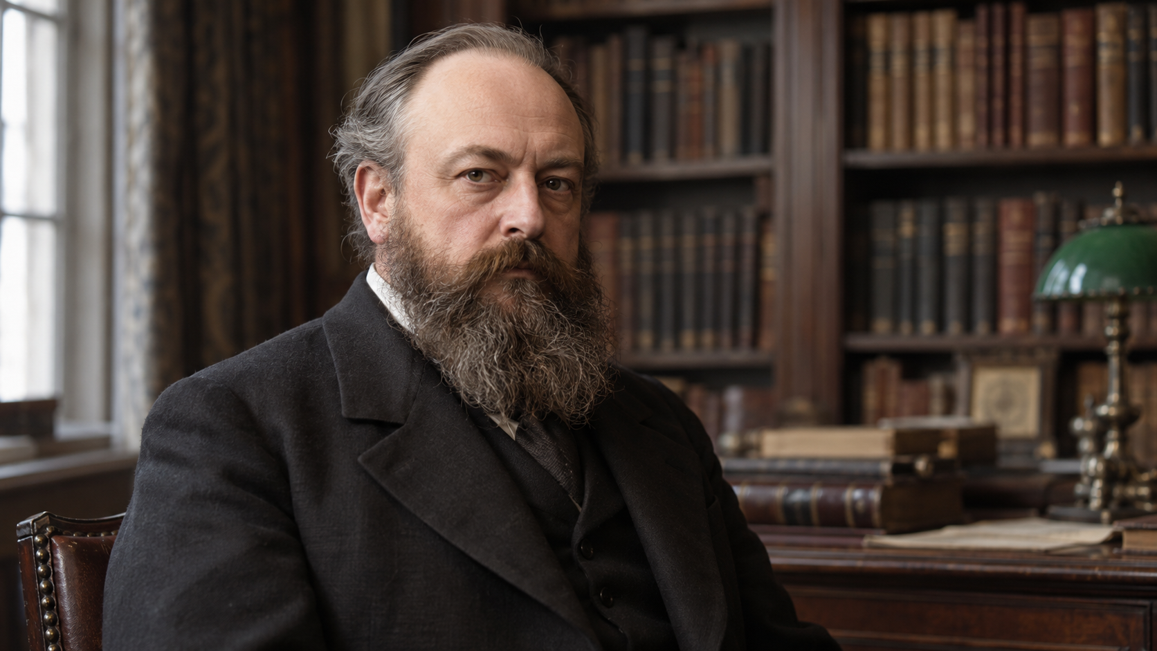 Realistic editorial recreation of Lord Acton in a period-appropriate setting.