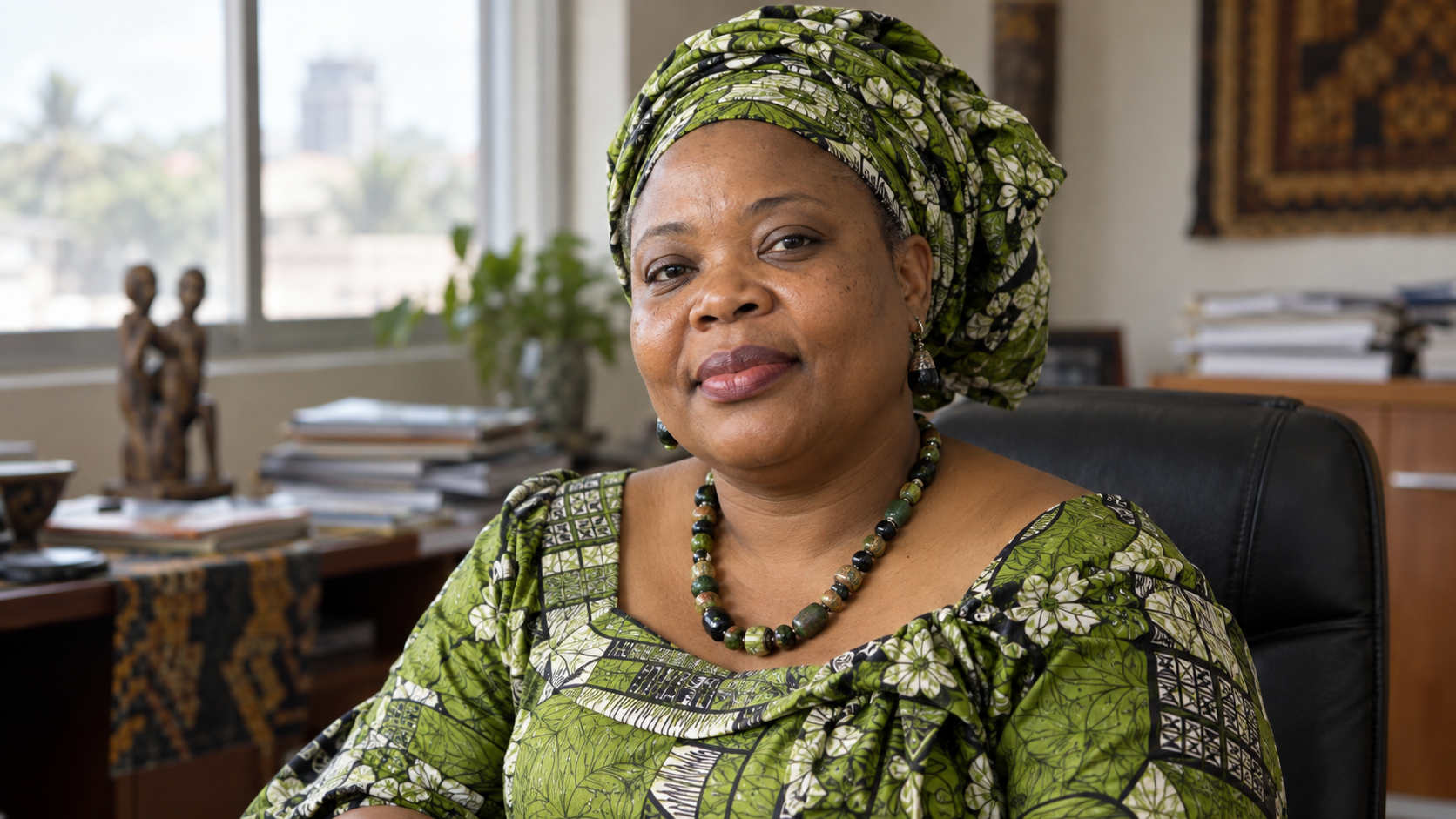 Realistic editorial recreation of Leymah Gbowee for a historical quote post.