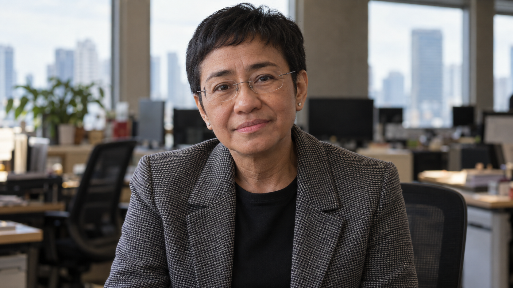 Realistic editorial recreation of Maria Ressa for a historical quote post.