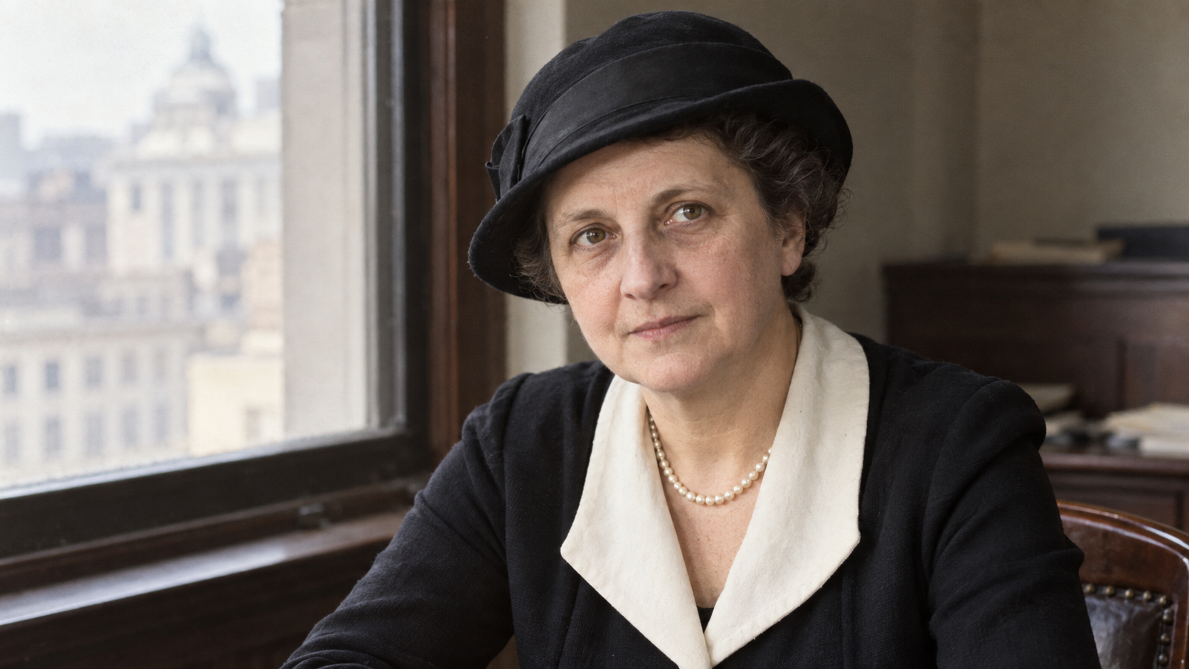 Realistic editorial recreation of Frances Perkins for a historical quote post.