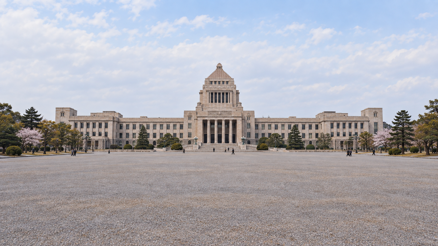 AI-generated reconstruction of Japan’s National Diet Building in Tokyo around 1952, illustrating the return of sovereignty.