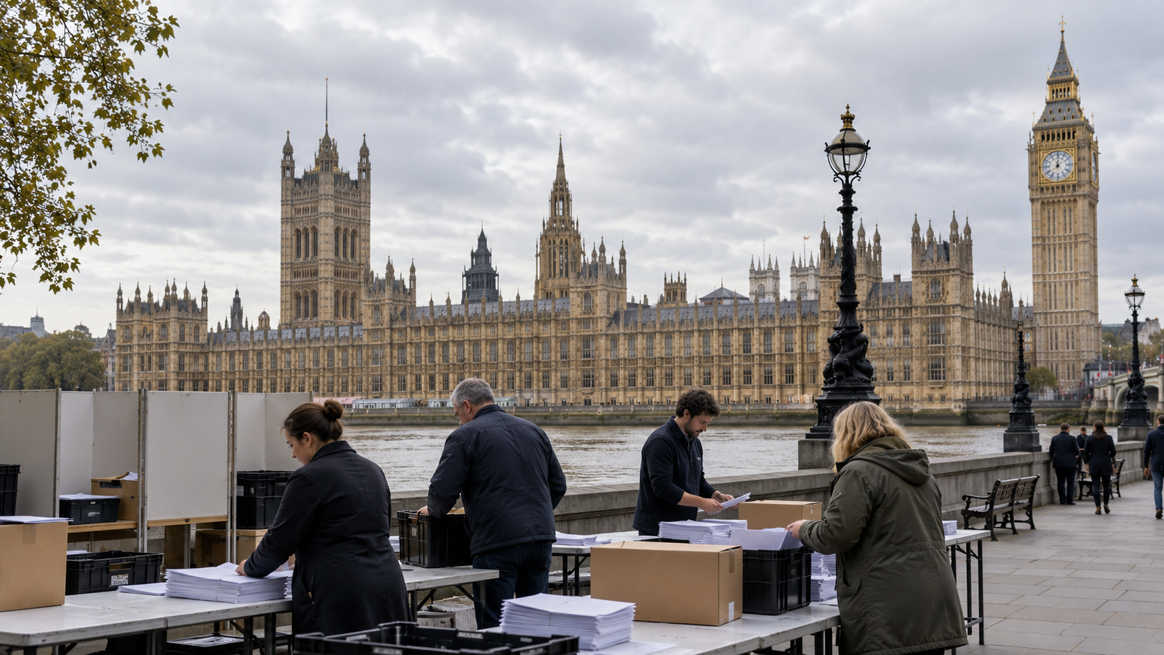 Conceptual realistic view of a parliamentary building and election preparations