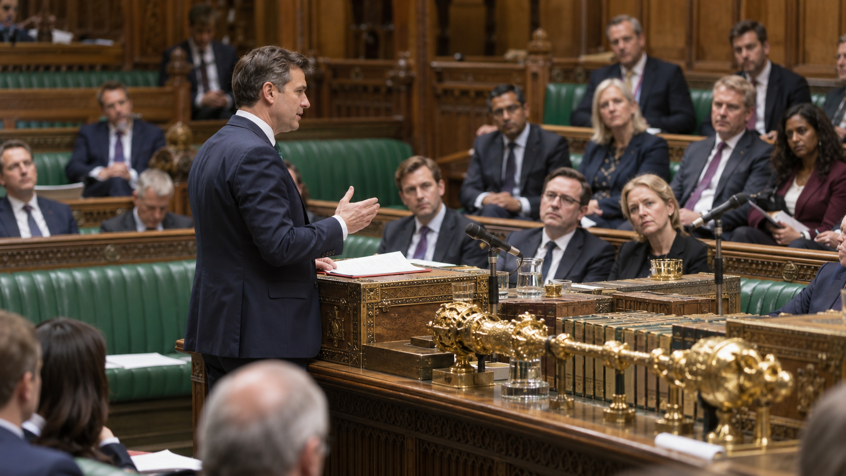 Conceptual realistic scene of lawmakers debating the general principles of a bill