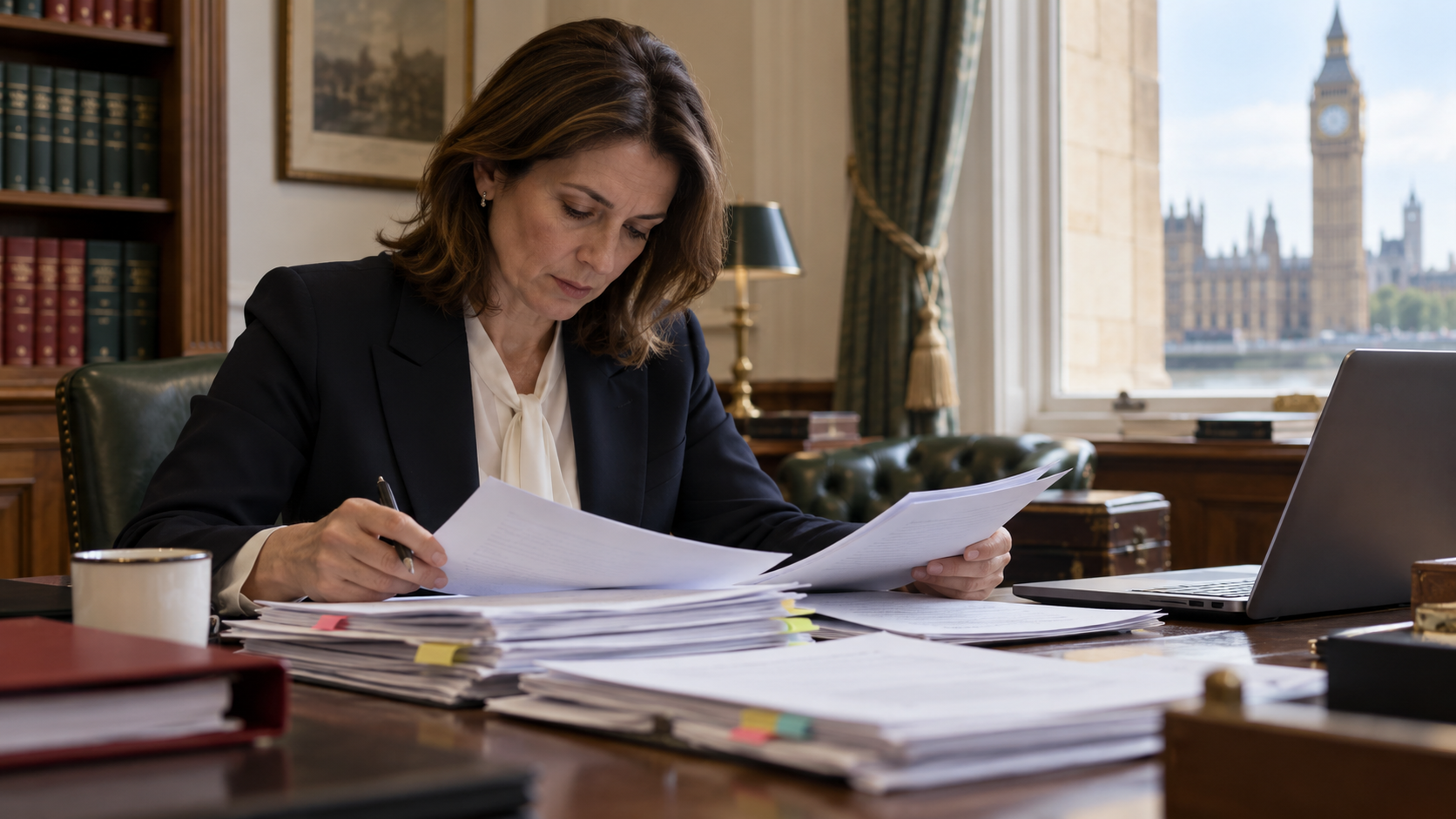Conceptual realistic image of a minister preparing to explain departmental decisions