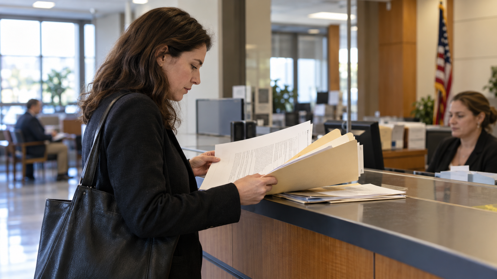 Conceptual realistic scene of a person reviewing an agency decision and appeal folder