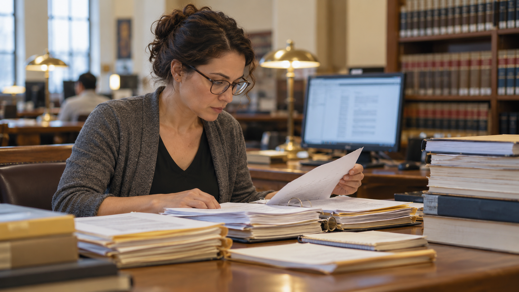 Conceptual realistic image of a researcher examining a public regulatory docket