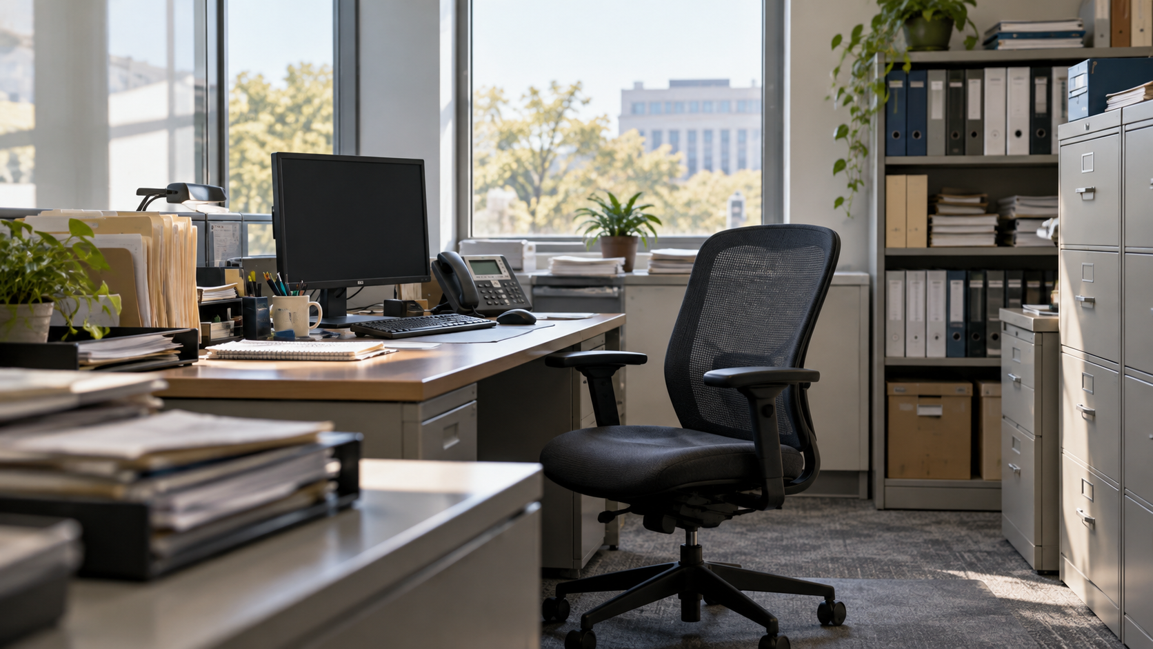 An ordinary public administration office with a clerk's workstation.