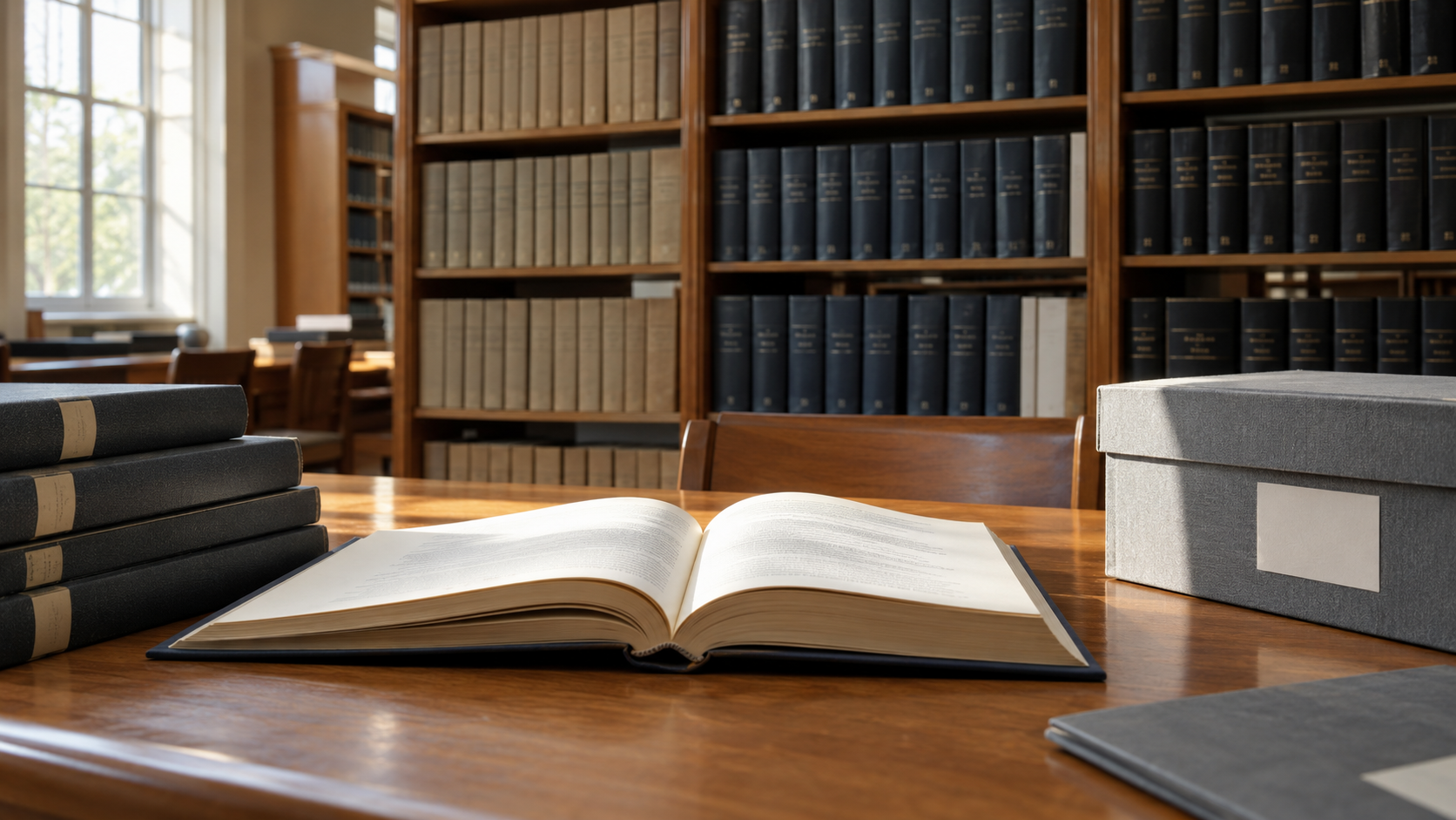 Neutral bound volumes and a preservation box in an archival reading room