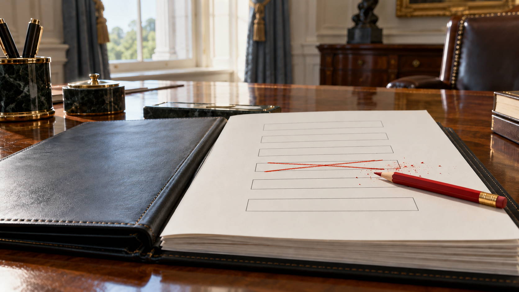 A government budget folio with a red pencil marking one line