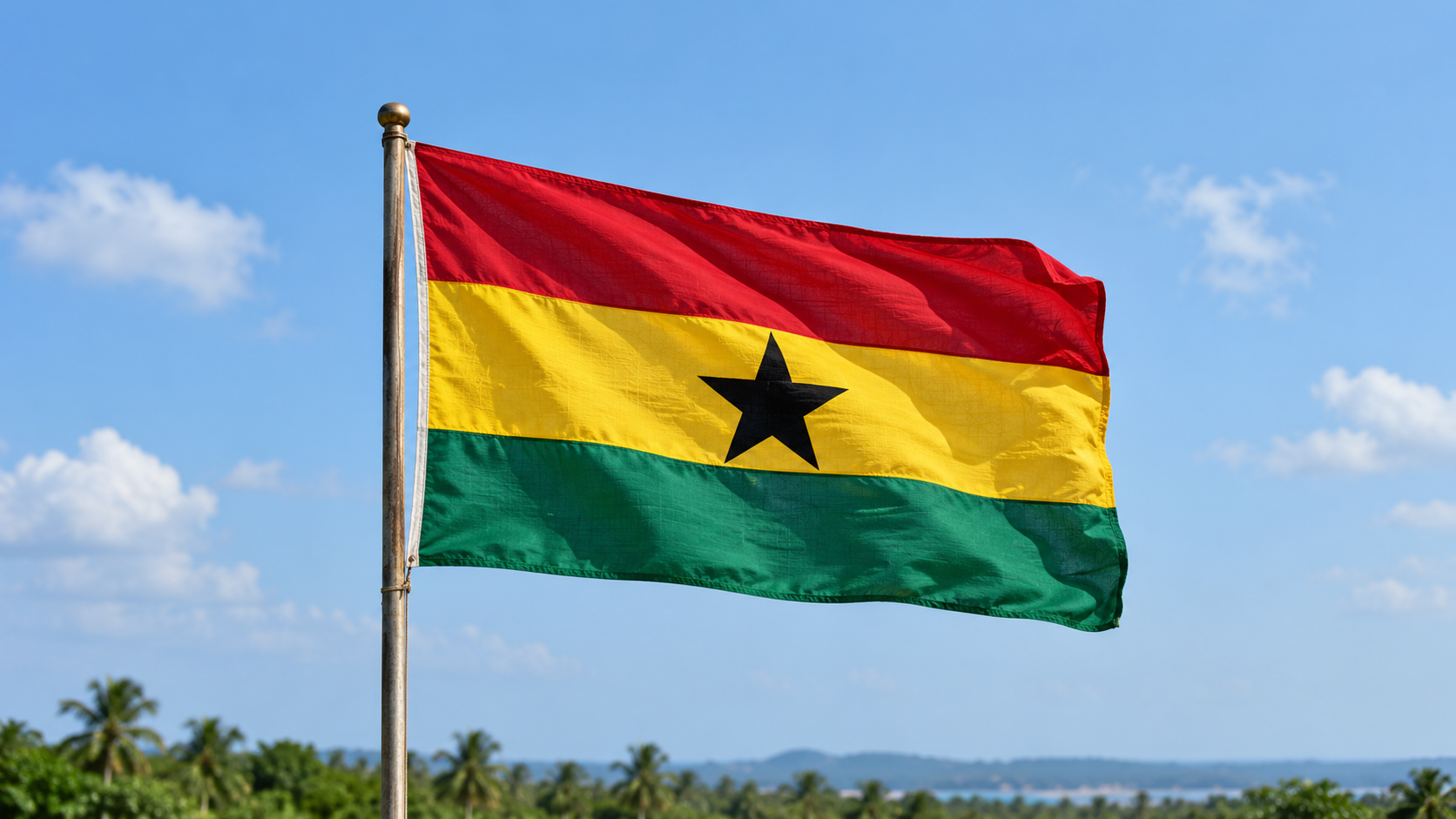 Reconstruction of the Ghanaian flag adopted at independence in 1957.