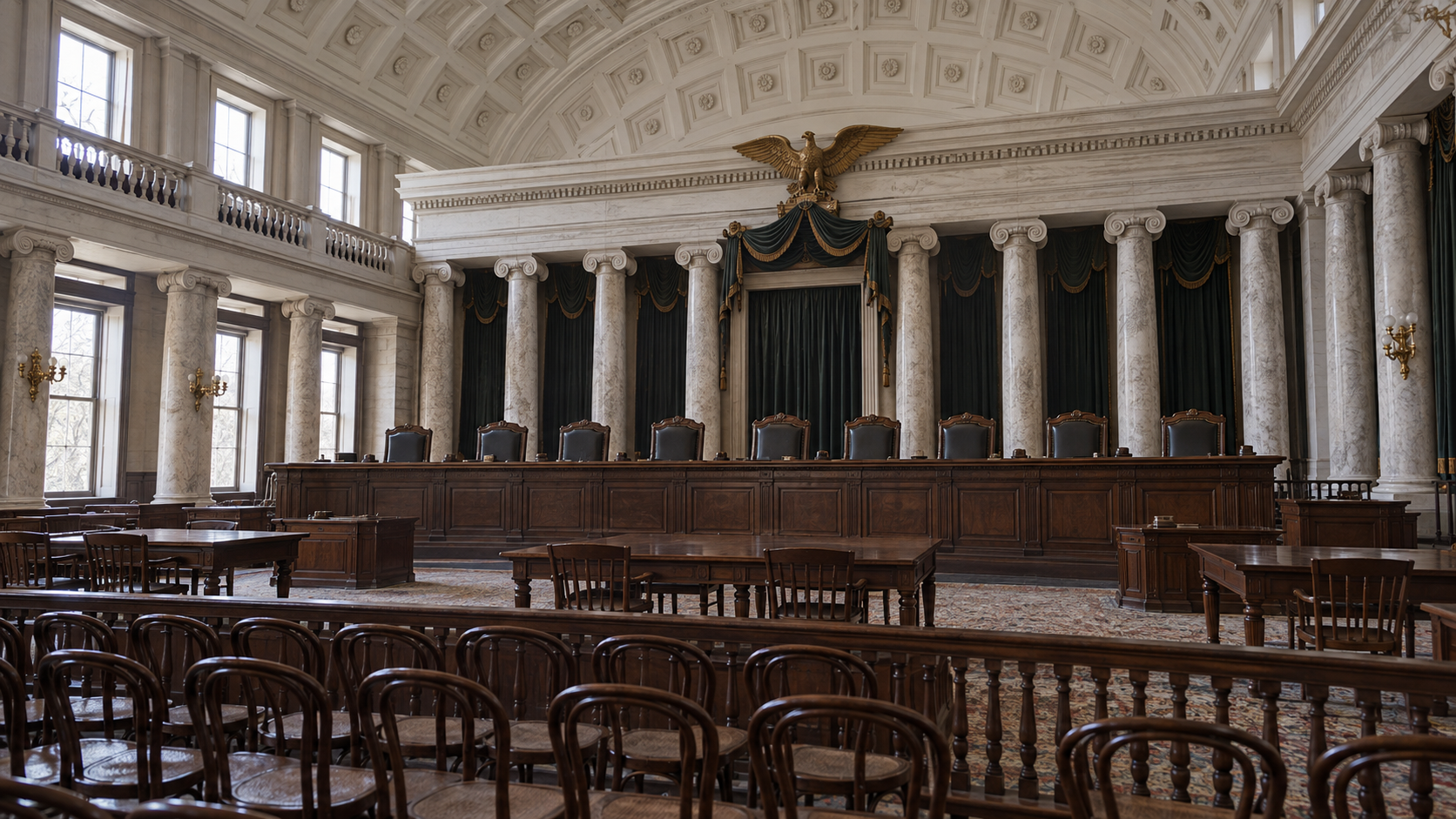 Historical reconstruction of the Supreme Court’s chamber inside the United States Capitol circa 1896.