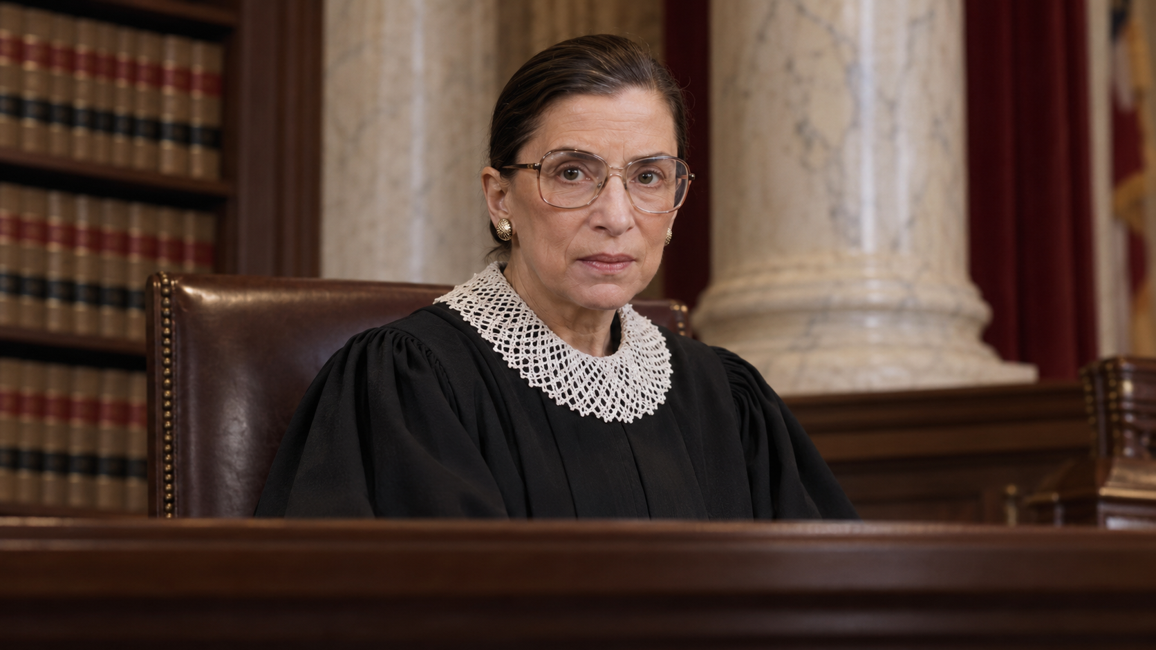 AI-generated editorial recreation of Ruth Bader Ginsburg in the setting connected to the 1996 quotation.