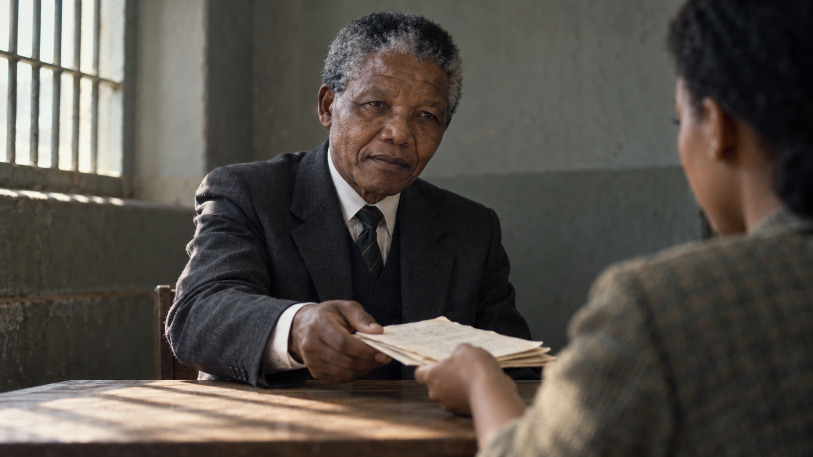AI-generated editorial recreation of Nelson Mandela in the setting connected to the 1985 quotation.