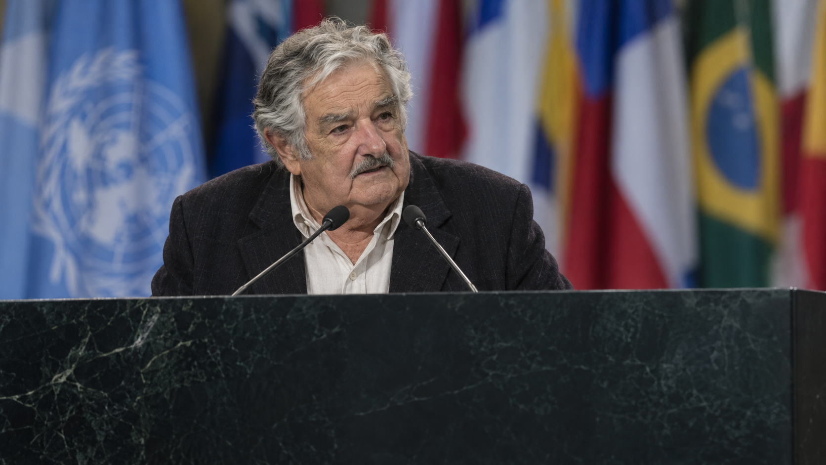 AI-generated editorial recreation of José Mujica in the setting connected to the 2012 quotation.