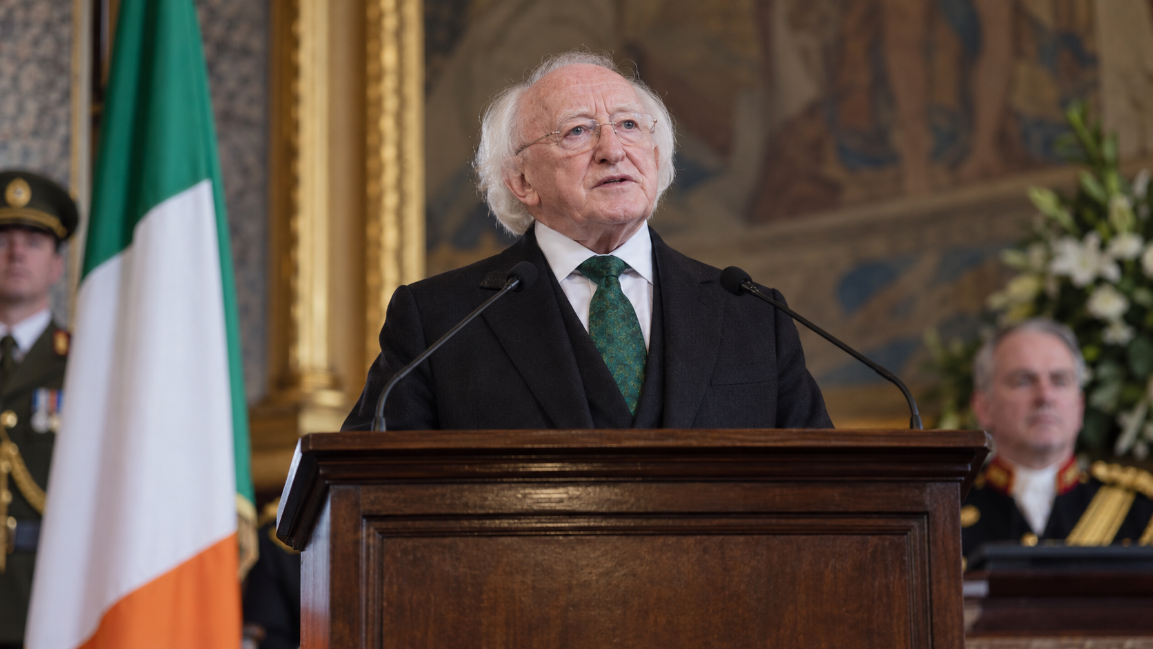 AI-generated editorial recreation of Michael D. Higgins in the setting connected to the 2011 quotation.