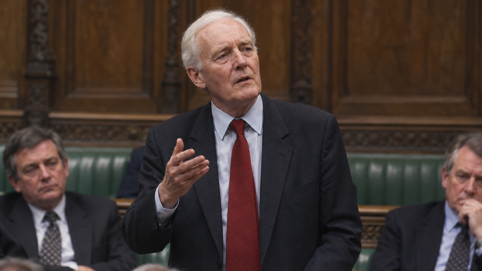 AI-generated editorial recreation of Tony Benn in the setting connected to the 2001 quotation.