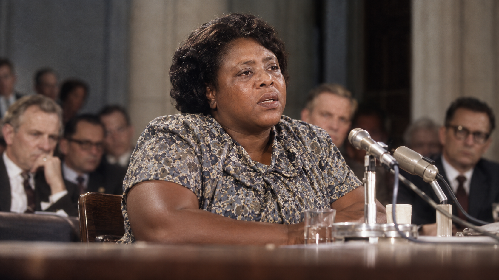 AI-generated editorial recreation of Fannie Lou Hamer in the setting connected to the 1964 quotation.