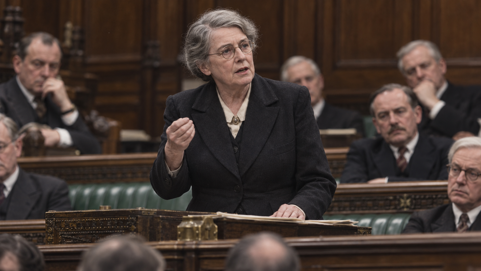 AI-generated editorial recreation of Eleanor Rathbone in the setting connected to the 1940 quotation.