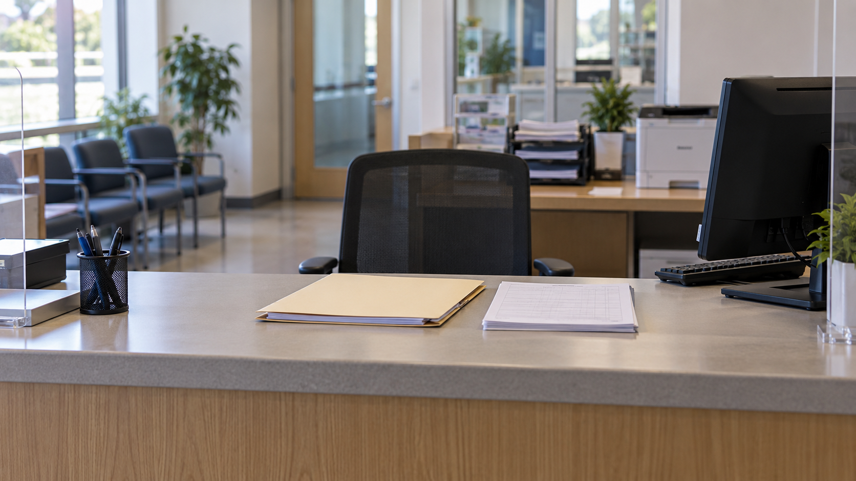 Plain identity-record sheets and a folder at a quiet civil-registration counter