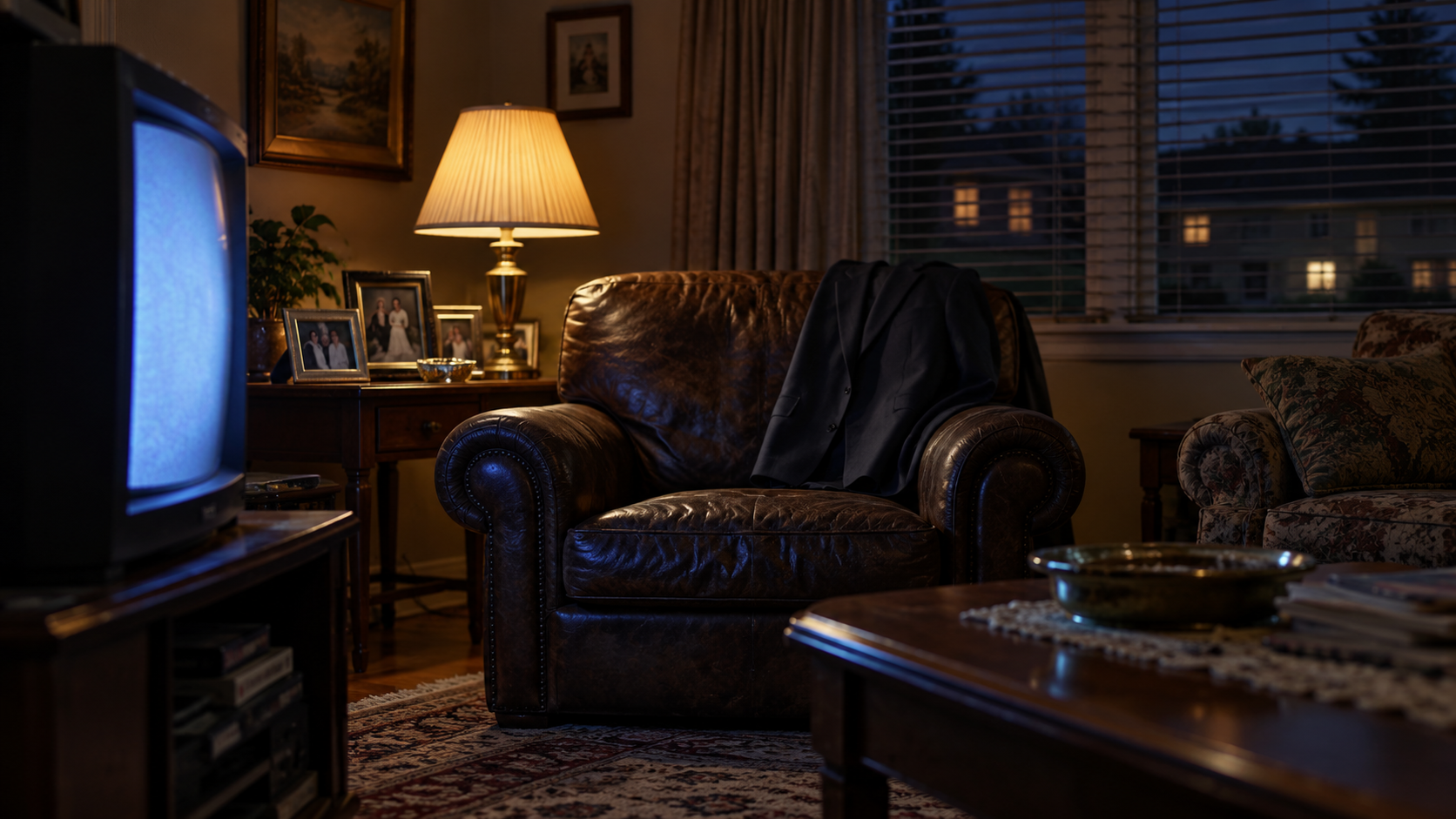 AI reconstruction of a 1999 New Jersey living room during The Sopranos premiere