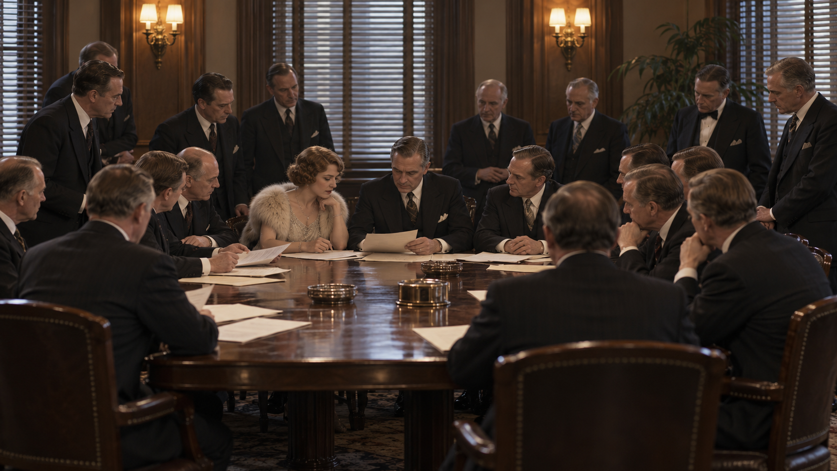 AI reconstruction of Hollywood leaders discussing an industry academy in 1927