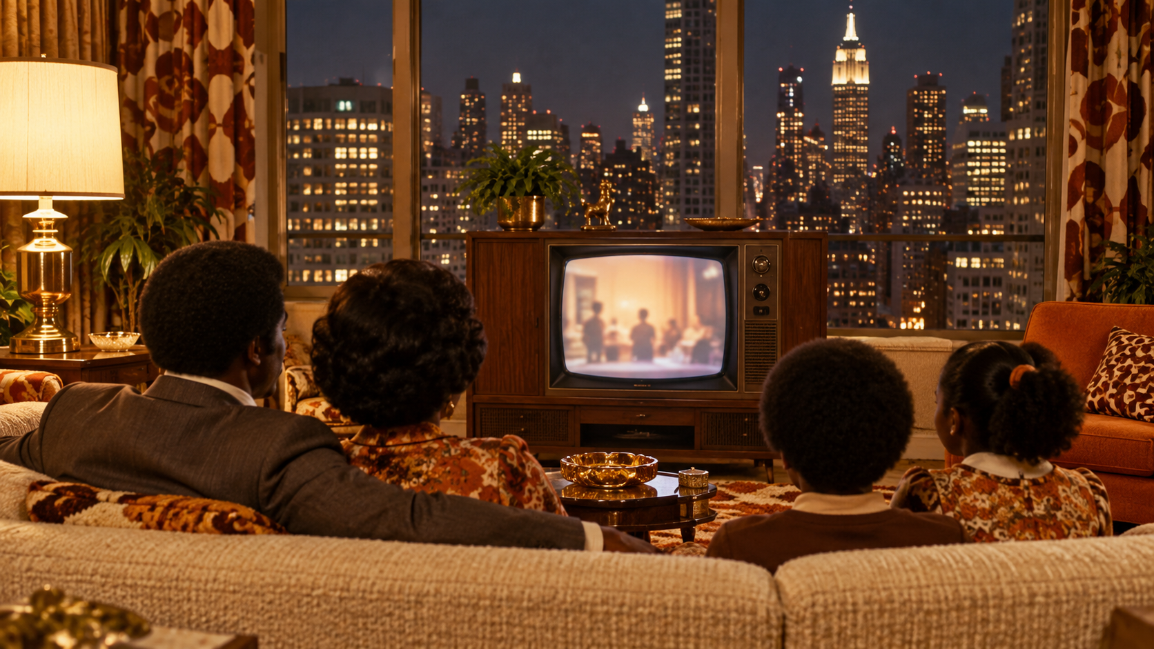 AI reconstruction of a 1975 television studio set for The Jeffersons