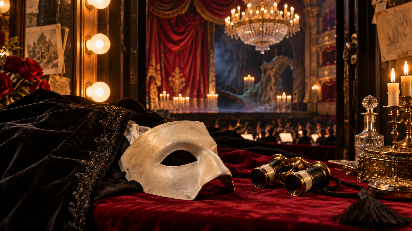 AI reconstruction of a grand 1988 Broadway theater interior for The Phantom of the Opera