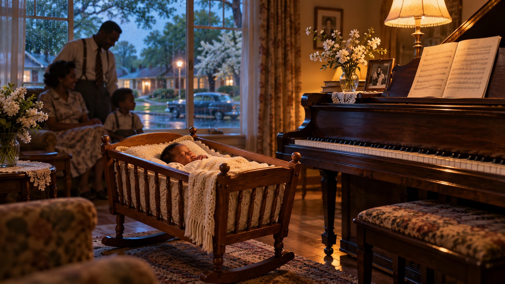 AI reconstruction of a modest 1950 Michigan home marking Stevie Wonder's birth.