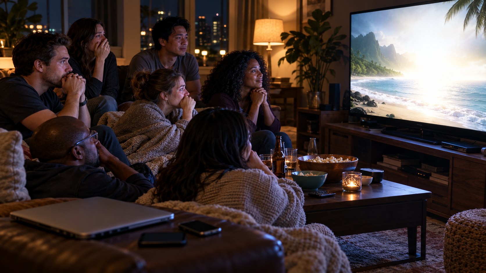 AI reconstruction of a 2010 television watch party for the Lost series finale.