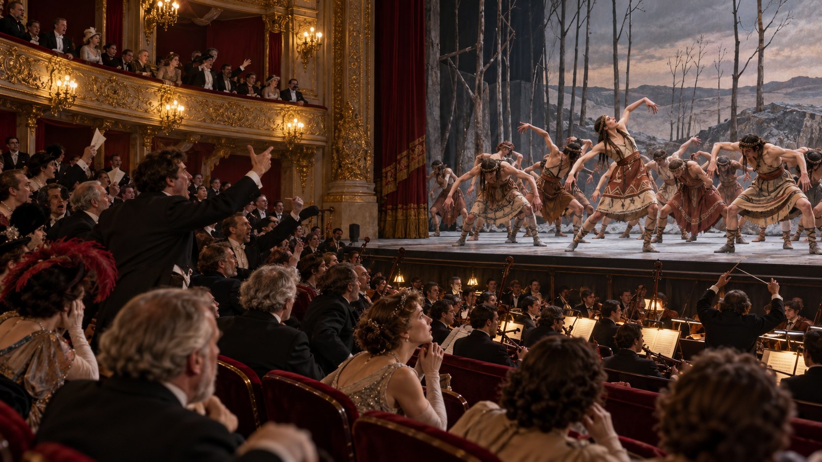 AI reconstruction of the turbulent 1913 Paris premiere of The Rite of Spring.