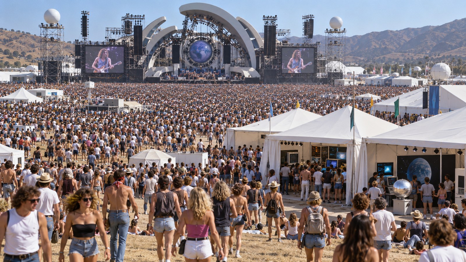 AI reconstruction of the first US Festival opening in the California heat in 1982