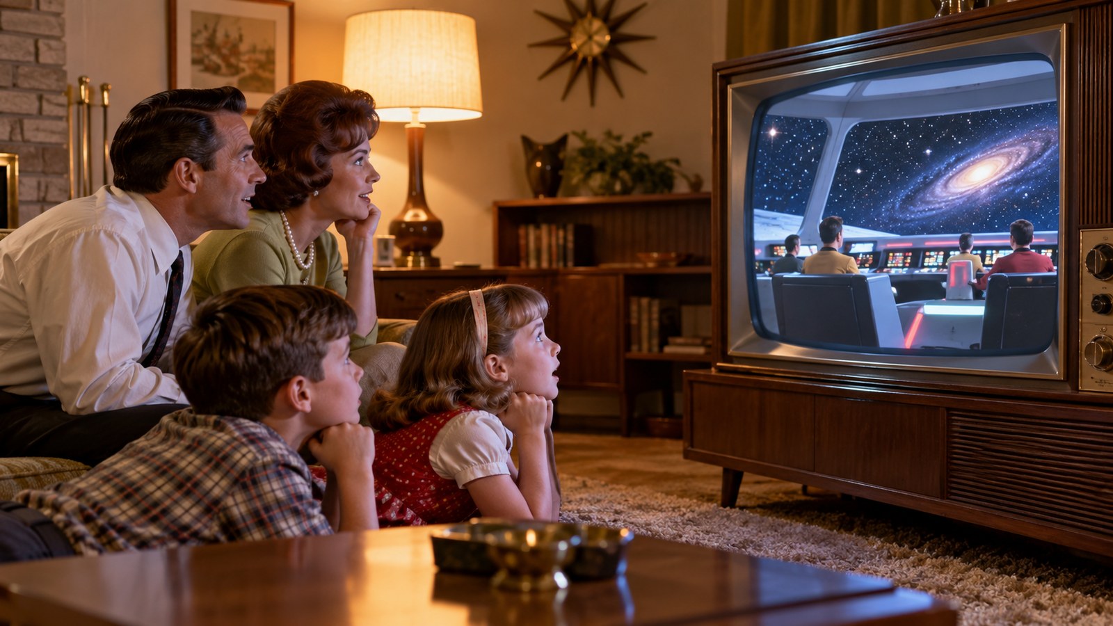 AI reconstruction of a 1966 family watching Star Trek's television premiere