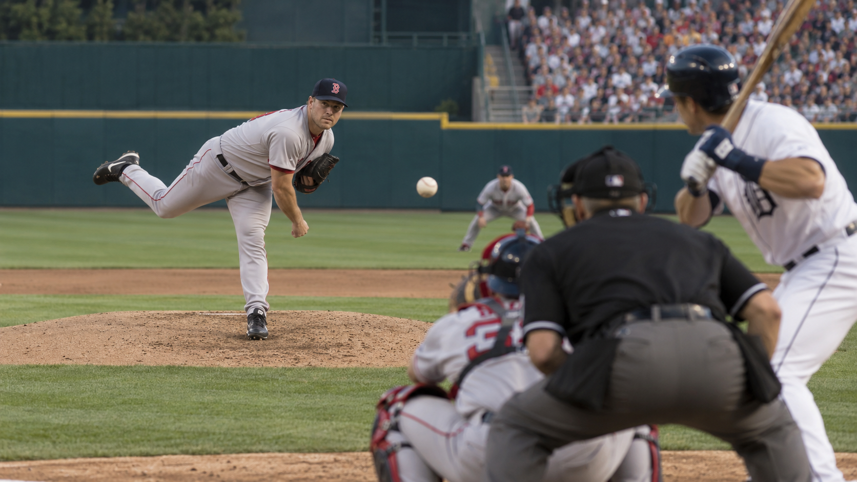 Photorealistic reconstruction of Roger Clemens pitching his second 20-strikeout game in 1996.
