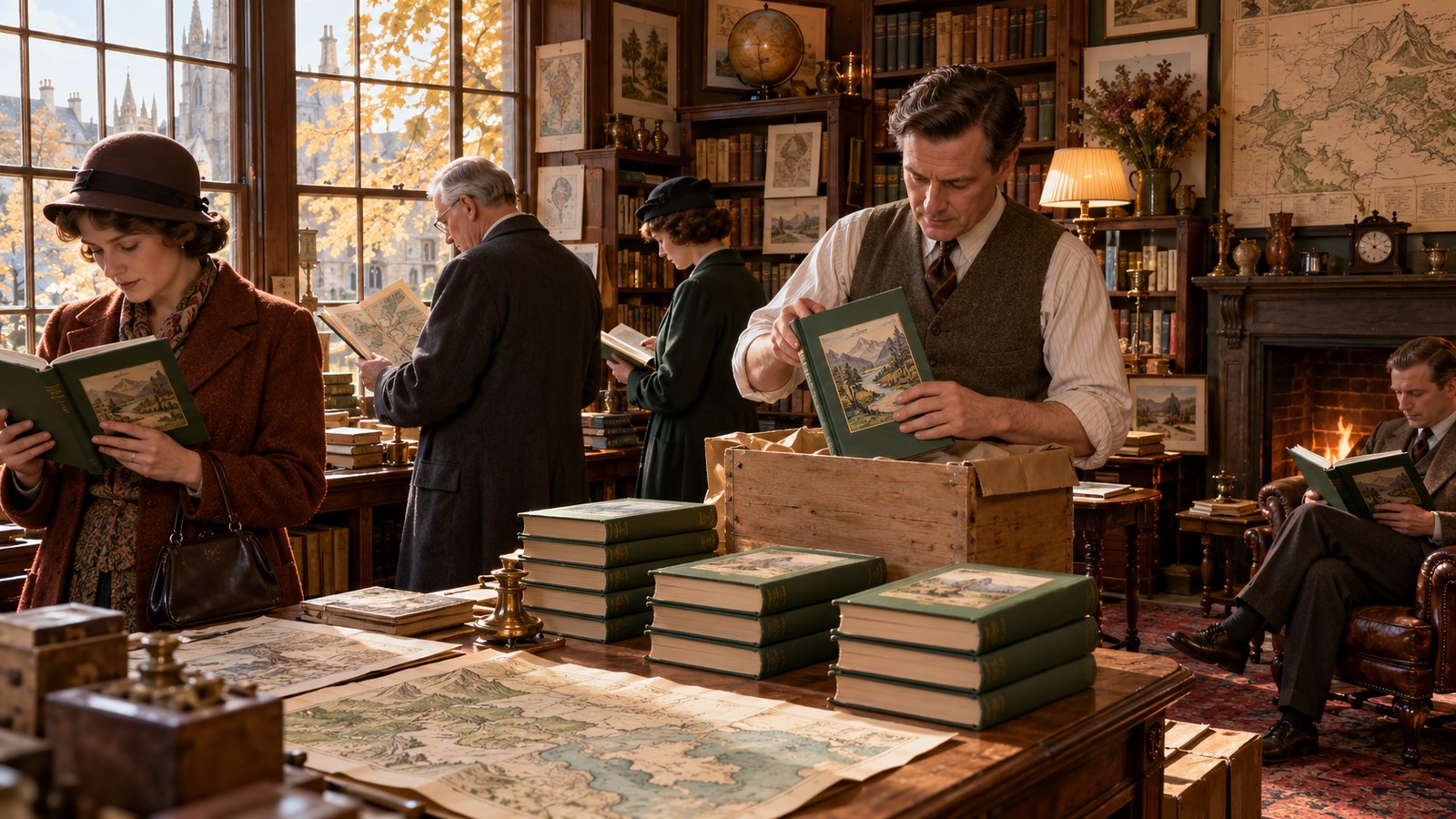 AI reconstruction of a 1937 British bookshop receiving The Hobbit