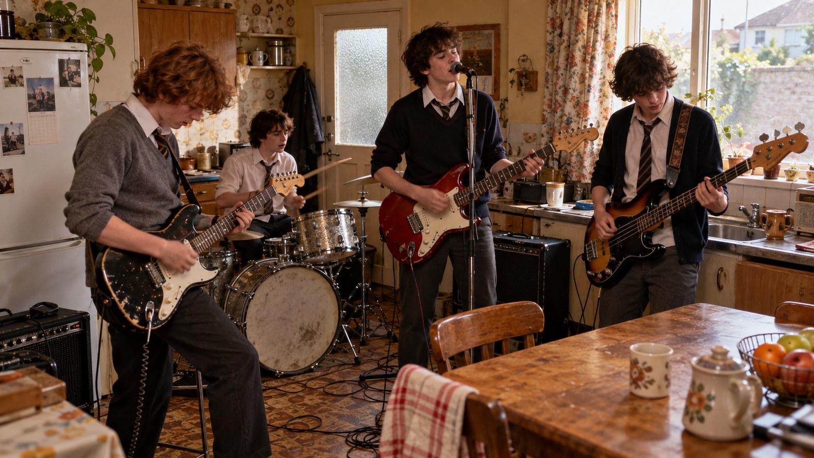 AI reconstruction of U2's first teenage rehearsal in a Dublin kitchen in 1976