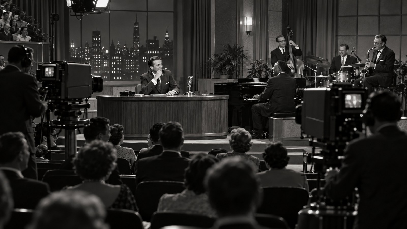 AI reconstruction of Steve Allen's Tonight premiere television studio in 1954