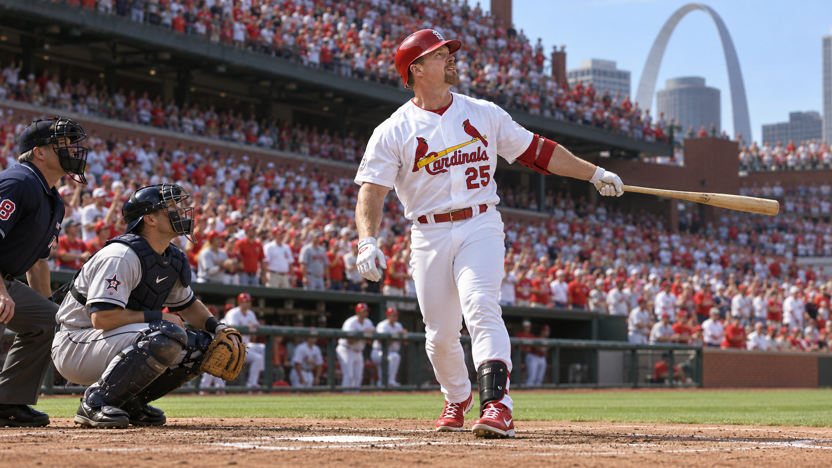 Photorealistic reconstruction of Mark McGwire hitting his 70th home run in the final game of 1998.